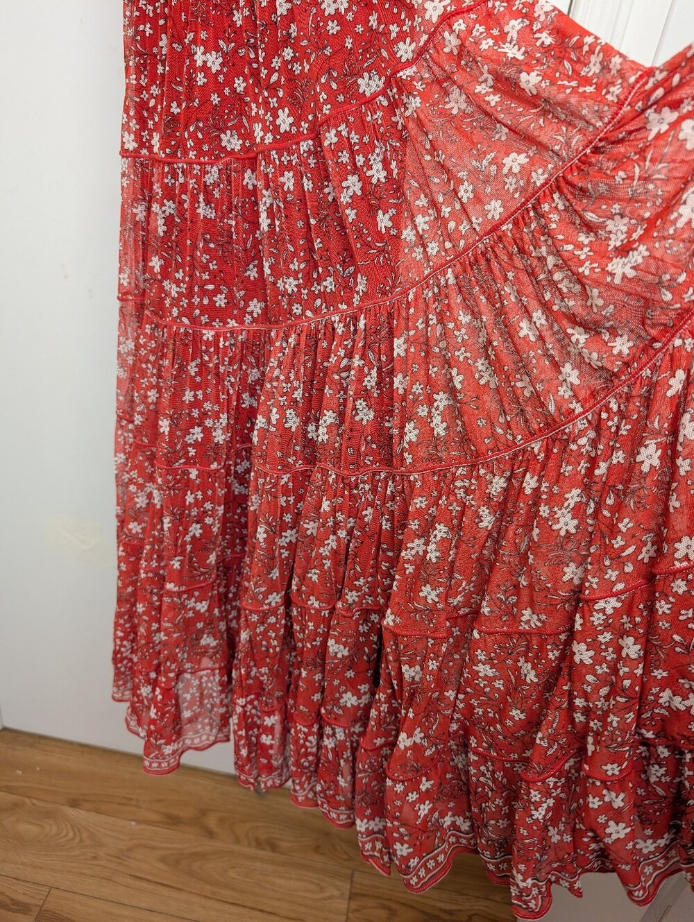 MAX STUDIO Red Floral Boho Tiered Maxi Dress Size XS - Picture 4 of 6